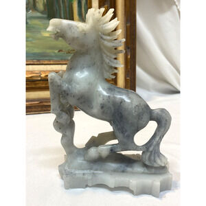 Vintage Chinese Hand Carved Marble Soapstone Horse Sculpture Gorgeous 4.5x7"